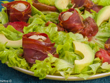 Saint jacques au jambon de pays et courgette, salade verte aux tomates et avocat