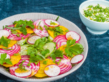 Salade de concombre, betteraves, radis et roquette
