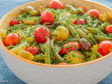 Salade de haricots verts, pommes de terre, tomates et olives