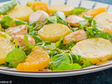 Salade de pommes de terre aux oranges, cresson et noix saint jacques