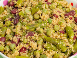 Salade de semoule aux petits pois, asperges et haricots rouges