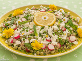 Salade de semoule aux petits pois, radis, feta et fines herbes du jardin