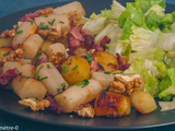 Scorsonères et pommes de terre sautées aux lardons et aux noix