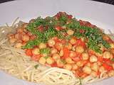 Spaghetti aux pois chiches et aux poivrons