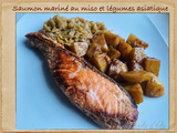 Saumon mariné au miso et légumes (poireaux et pommes de terre) façon asiatique