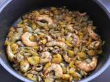 Wok de crevettes et nouilles chinoises au thé Matcha