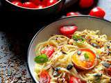 Spaghettis à la crème, graines et oeufs
