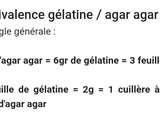 Equivalence entre gélatine et agar-agar