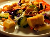 Salade de chou rouge, arachides et tofu, avec vinaigrette au tahini et citron