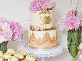 Mini Wedding Cake Chic Doré, blanc et rose