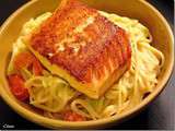 Spaghettis aux légumes et saumon grillé