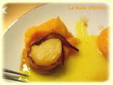 Saint-Jacques poêlées au lard, purée de potimarron et beurre d'orange