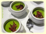 Velouté tiède de petits pois, croustillant de jambon cru