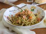 Spaghettis à la crème de pistaches et saumon, sans gluten