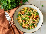 Crozetto au chorizo et légumes de printemps