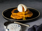 Pancakes de butternut, œuf mollet et caviar