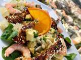 Salade de poulet mariné au soja crevettes pamplemousse