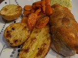 Poulet en croûte de parmesan et ses légumes rôtis