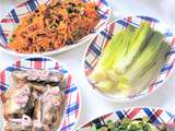 Hors d'oeuvre variés : carottes râpées, poireaux gribiche, salade des Folies Bergère et sprats à l'échalote