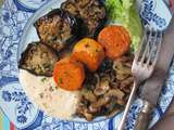 Patates douces, aubergines & champignons, sauce crémeuse au Maroilles