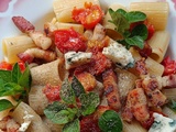 Pâtes au Bleu, tomates cerise et lardons