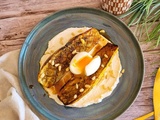 Courgette rôtie, œuf mollet et sauce cottage cheese