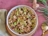 Salade d’orzo au pulled pork, choux de Bruxelles et grenade