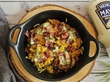 Smashed potatoes cheddar, bacon & sauce mayo-cornichon
