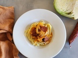 Spaghettis au chou blanc, chorizo et saucisses