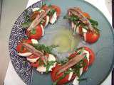 Salade de tomates, mozzarella, basilic, et anchois - la recette