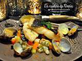 Pavés de Turbot et mirepoix de légumes croquants aux palourdes grises de Bretagne