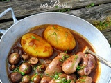 Rognons flambés au Cognac, pommes de terre fondantes & champignons de Paris