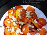 Salade d'abricots rôtis, tomate ancienne, bleu d'Auvergne