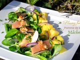 Salade de harengs, pommes de terre, mâche à la sauce raifort