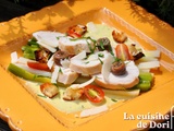 Salade de poulet et anchois sur lit de poireaux