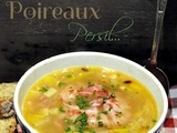 Soupe de poireaux, pancetta & aux pignons