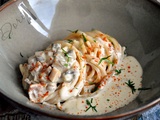 Spaghettis complètes, sauce aux champignons de Paris & huile d'olive extra vierge aromatisée à la Truffe