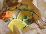 Papillote de cabillaud acidulée: orange, concombre, pomme et coriandre