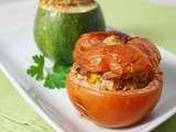 Tomates et courgettes farcies à la façon de Déborah: haché, chorizo, concentré de tomates