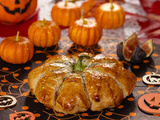 Citrouille d’Halloween feuilletée au camembert, noix et figues