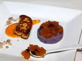 Escalope de foie gras poêlée, confiture de butternut et écrasée de Vitelotte