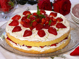Génoise moelleuse, crème citron vert, fraises et framboises
