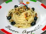 Spaghette anchois,câpres et olives noires