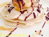 Pancakes très légers au lait d’Amandes,compotée de bananes, sauce chocolat