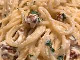 Spaghetti à la ricotta, chorizo, noix et parmesan