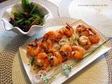 Brochettes de crevettes bbq, marinade asiatique