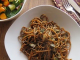 Spaghetti au pesto d’anchois et aux champignons
