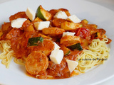 Nouilles au boudin de Rethel et sauce tomate courgette poivron