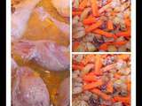 Cuisses de poulet aux carottes, pommes de terre et chanterelles