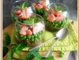 Salade de lentilles, petit pois et tartare de saumon
